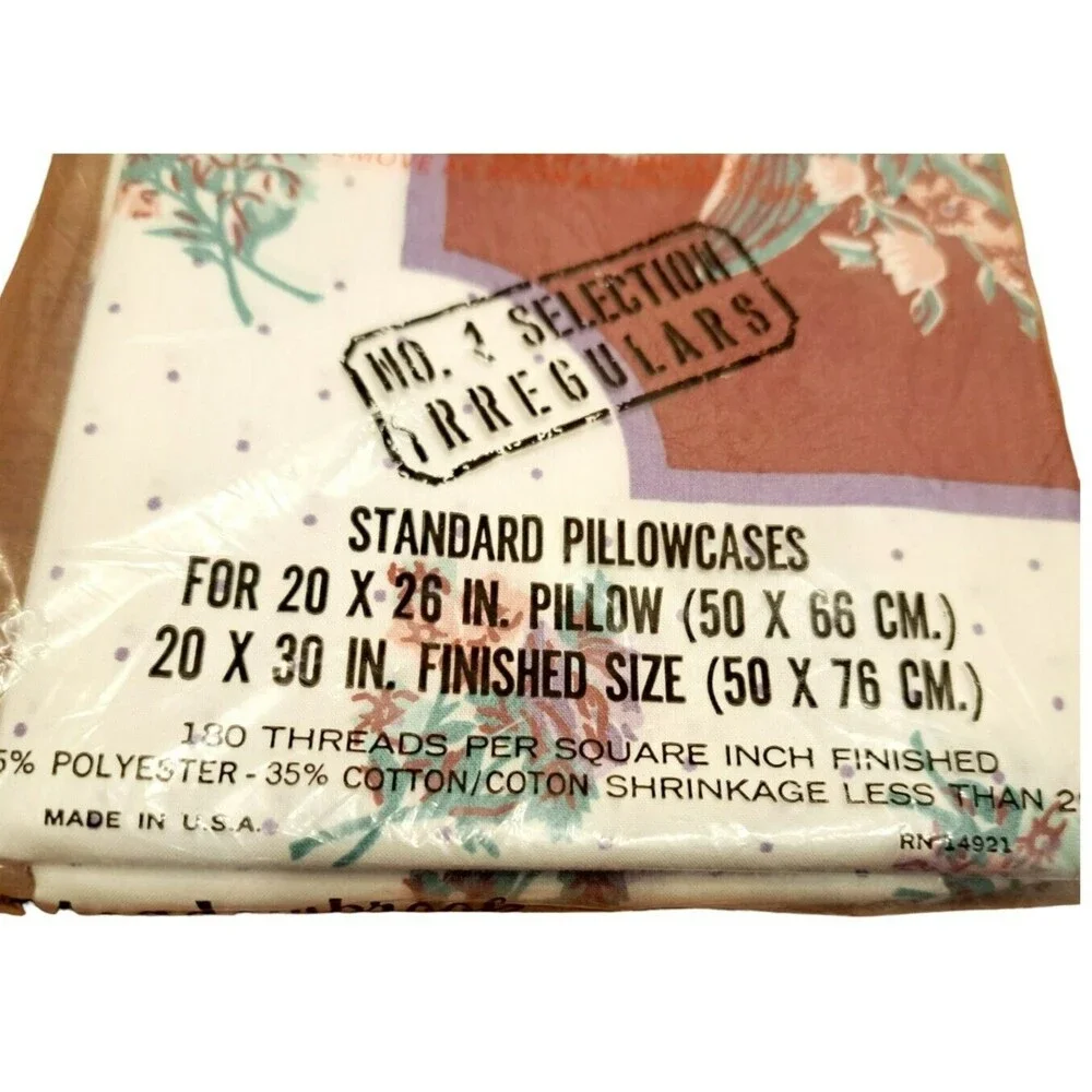 Vintage Meadowbrook Luxury Percale Purple Floral Pillowcases No Iron  NOS‎